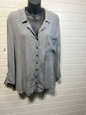 Free People Gray Button-Down Relaxed Shirt